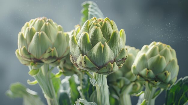 Three green vegetables one of which is a green artichoke