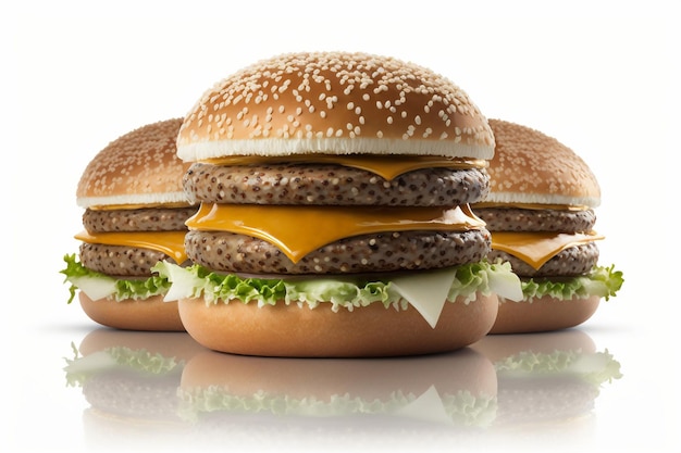 Three hamburgers are on a white background with the word cheese on them