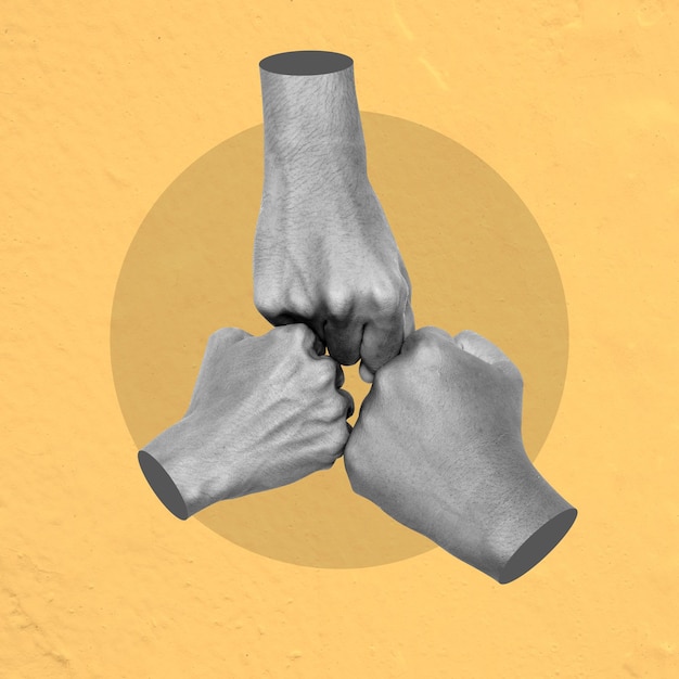 Three hands giving fist bumps together in a circle