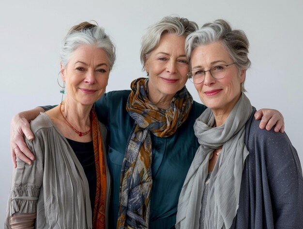 Three Happy Senior Women Embracing Friendship and Joy