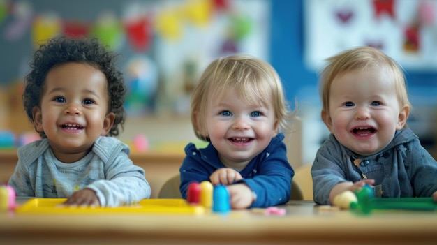 Three Happy Toddlers in a Classroom