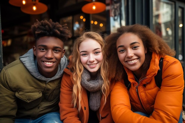 Three high school students joining hands together