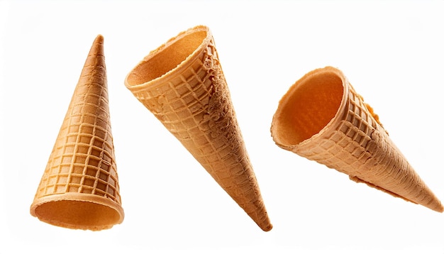 three ice cream cones are shown in a row one of which is orange