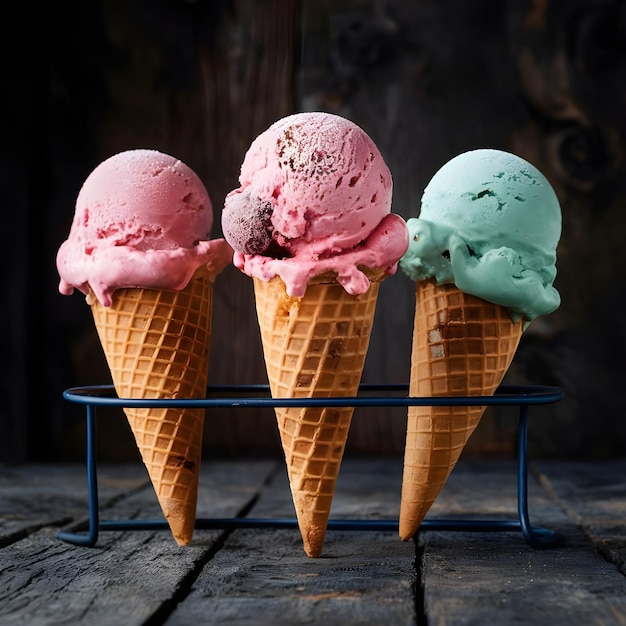 three ice cream cones with the word  love  on them