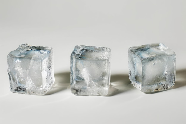 Three Ice Cubes with Water Droplets Cut Out with Cool Refreshing Feel