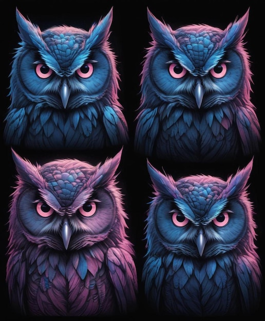 the three images of the blue owl are shown