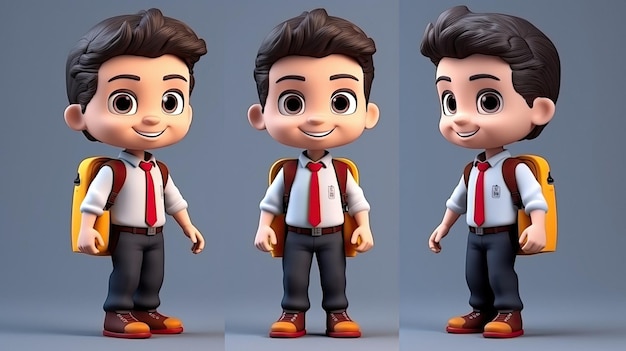 Three images of a cartoon character with a tie and a shirt that says " he's a character. "