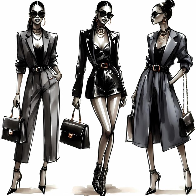 three images of women with sunglasses and a bag