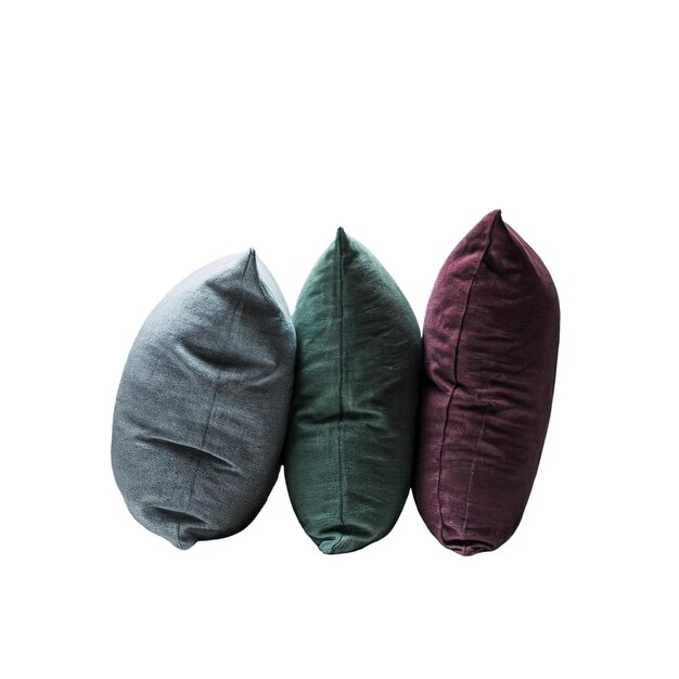 Three isolated pillows isolated on transparent background