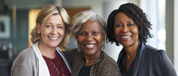 Three joyous businesswomen sharing a lighthearted moment together in the office