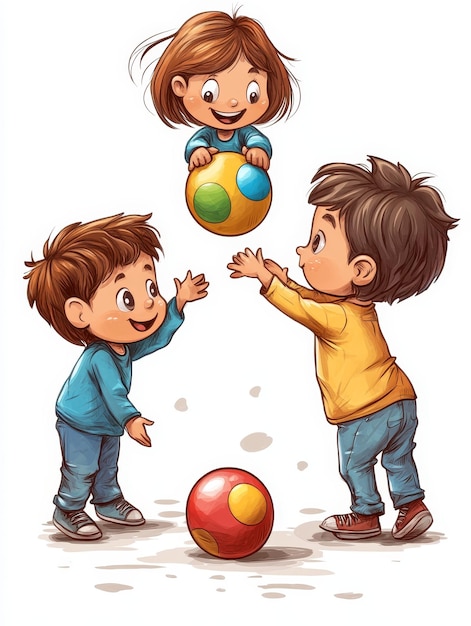 Photo three kids playing with balls