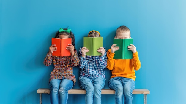 Three kids reading books