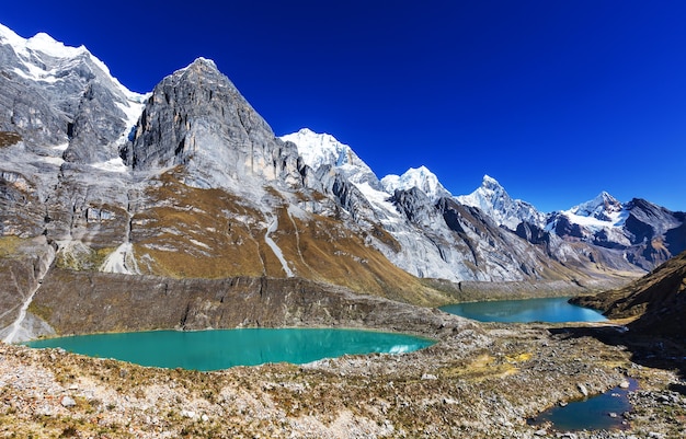 The three lagoons at the Cordillera Huayhuash, Peru