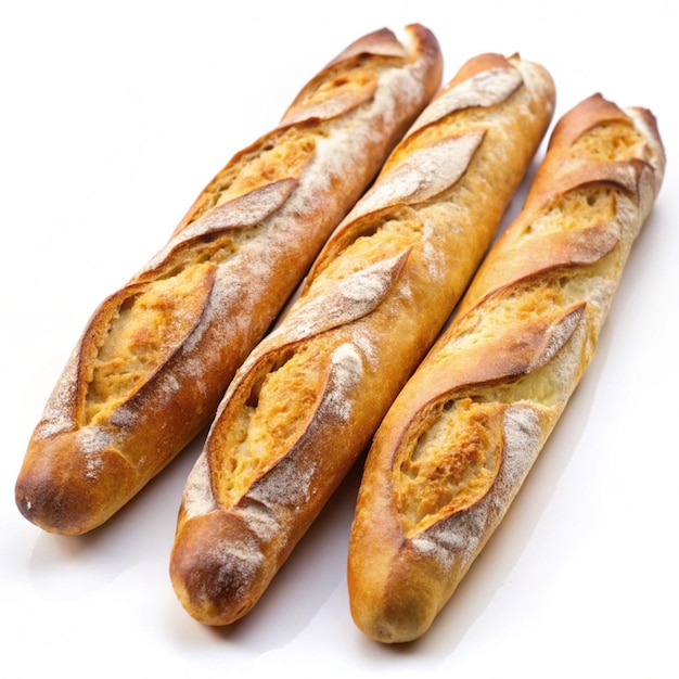 Photo three long loafs of bread are lined up on a table