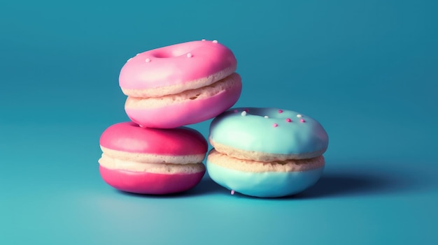 Three macaroons are stacked on top of each other.