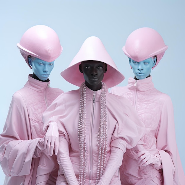 Photo three mannequins with a pink hat and a pink hat