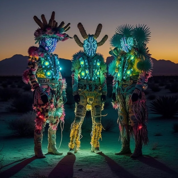 Three men in costumes with lights that say'i love you '