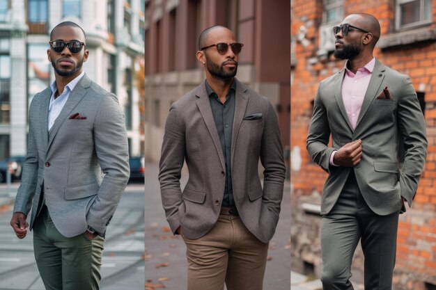 Photo three men in formal suits standing side by side remote work attire comfort meets professionalism