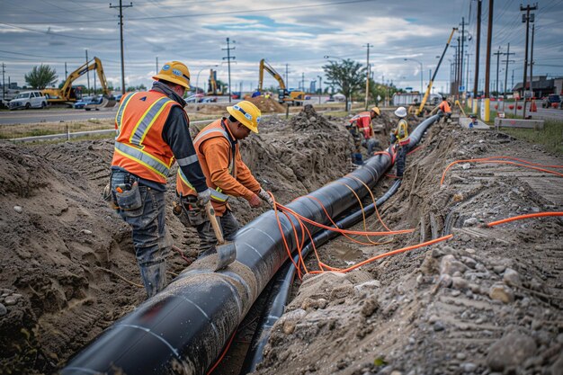 Photo three men working in a construction site