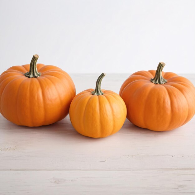 Three mini pumpkins on white background