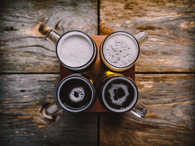 Photo three mugs of beer are on a table with the words quot beer quot on the top