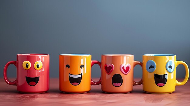 Photo three mugs with hearts and a smile on them