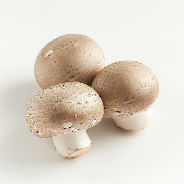 Photo three mushrooms with a white background and the word  mushroom  on the bottom