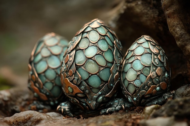 Three Mystical Eggs Nestled in a Cave