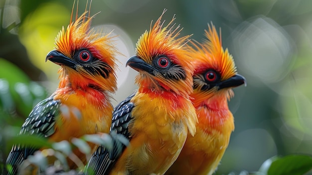 Photo three orangebreasted birds with black beaks