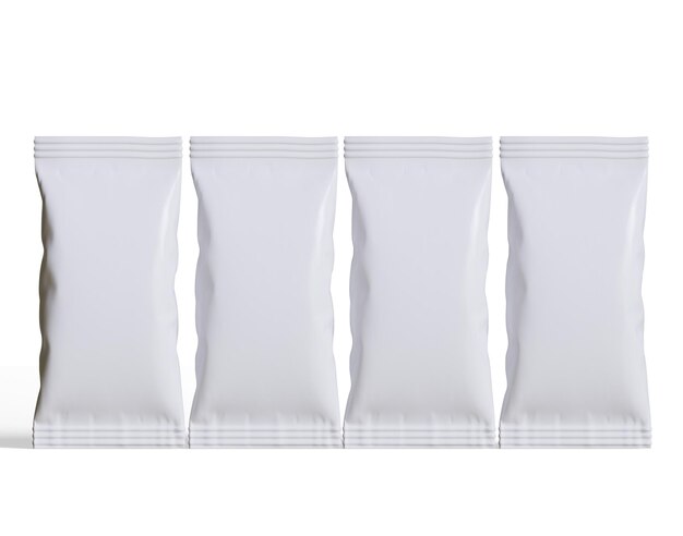 three packets of creamer are lined up on a white background