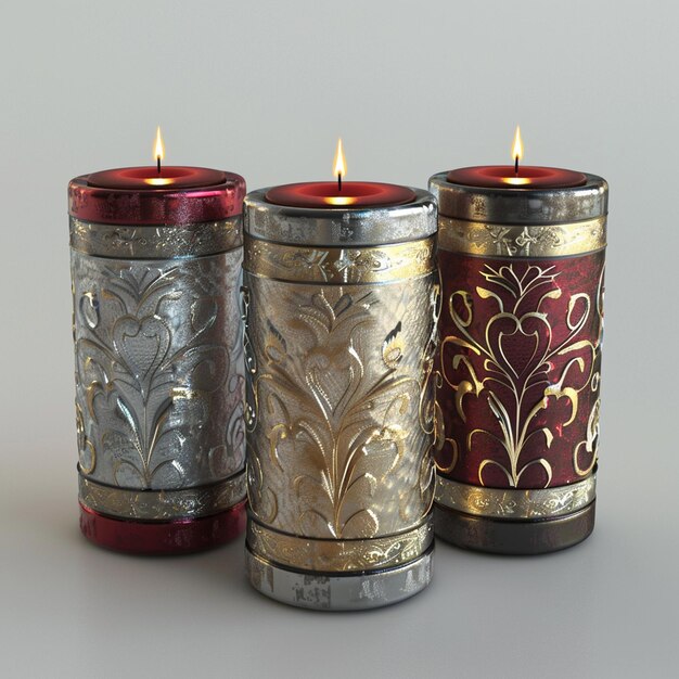 Three packs of Christmas candles red silver and gold