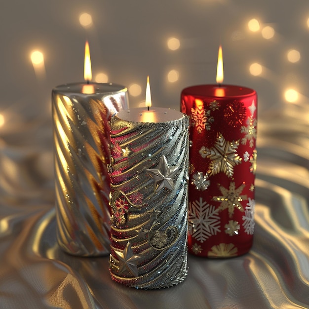 Three packs of Christmas candles red silver and gold