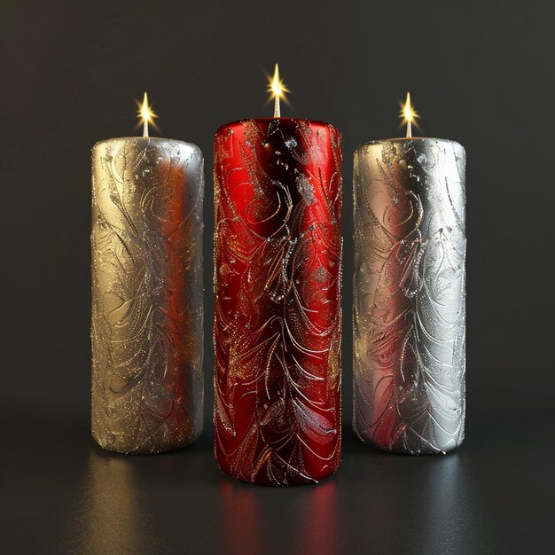 Photo three packs of christmas candles red silver and gold