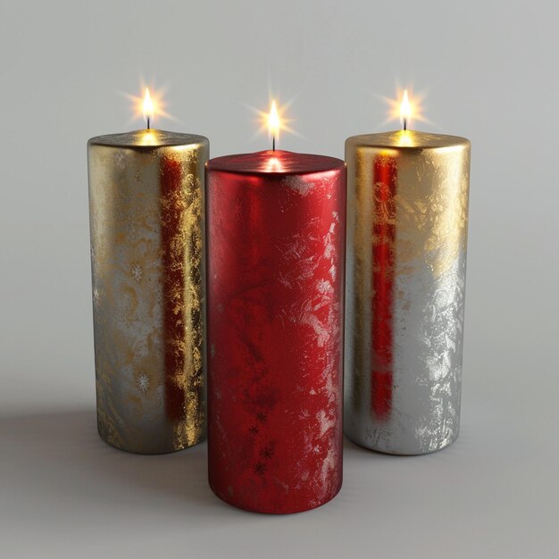 Three packs of Christmas candles red silver and gold