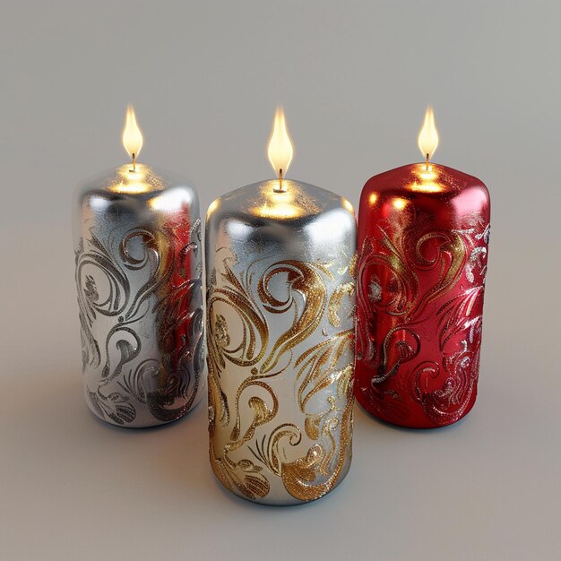 Three packs of Christmas candles red silver and gold