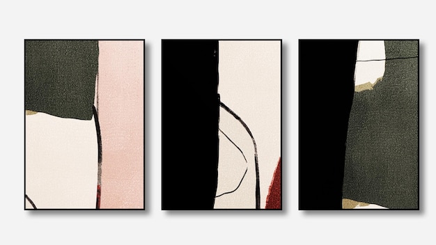 Photo three paintings on a wall with one that has a white background