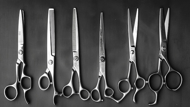 three pairs of scissors are shown with a black background