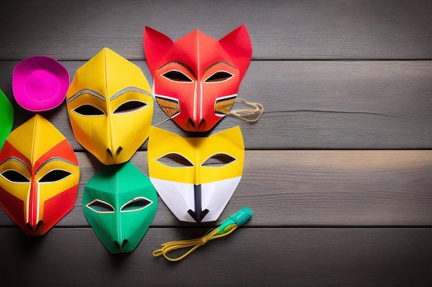 Three paper masks with the word fox on them