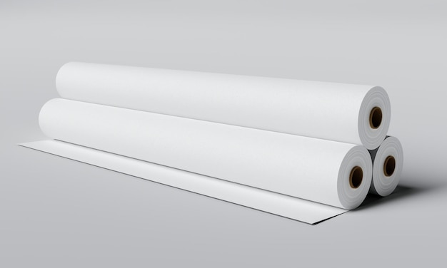 Three paper rolls on gray background Object and industry concept 3D illustration rendering