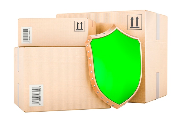 Three parcels with shield 3D rendering