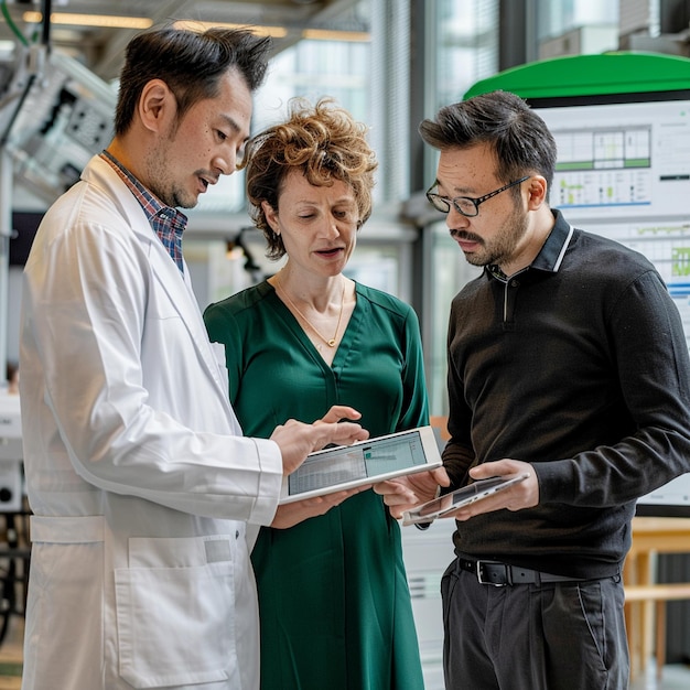 three people are looking at a book that says quot medical quot