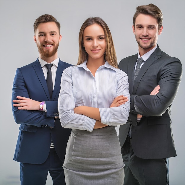 three people posing for a photo with their arms crossed