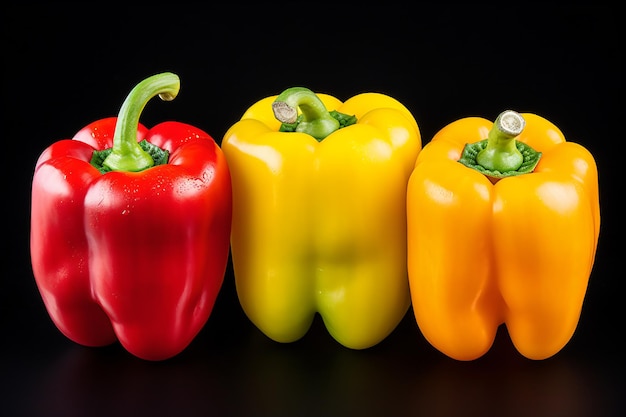 three peppers are lined up in a row