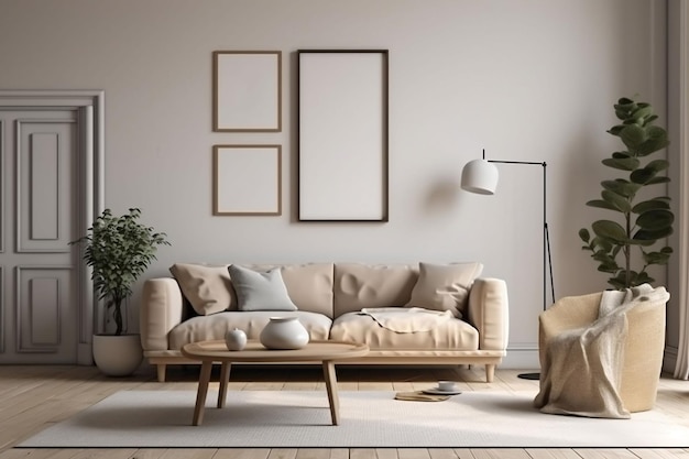 three picture frame mockup on a wall