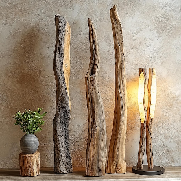 Photo three pieces of driftwood in rustic style