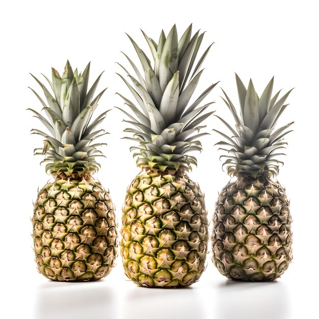 Three pineapples are lined up in a row