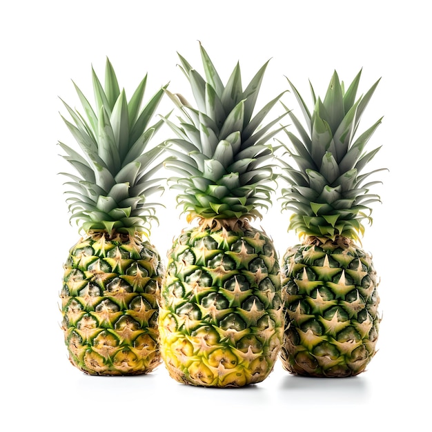 Three pineapples are lined up in a row