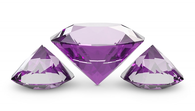 Three pink diamondsl of a white background. 3d render