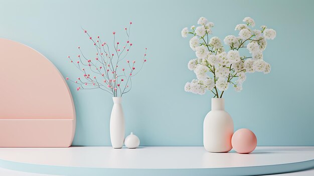 Photo three pink vases with flowers in them one of which is pink