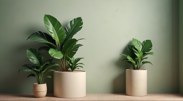 three plants on a table with one that has a green leaf